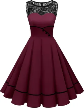 Bbonlinedress Women's 50s Vintage Floral Lace Retro Rockabilly Sleeveless Round Neck Cocktail Party Swing Dress