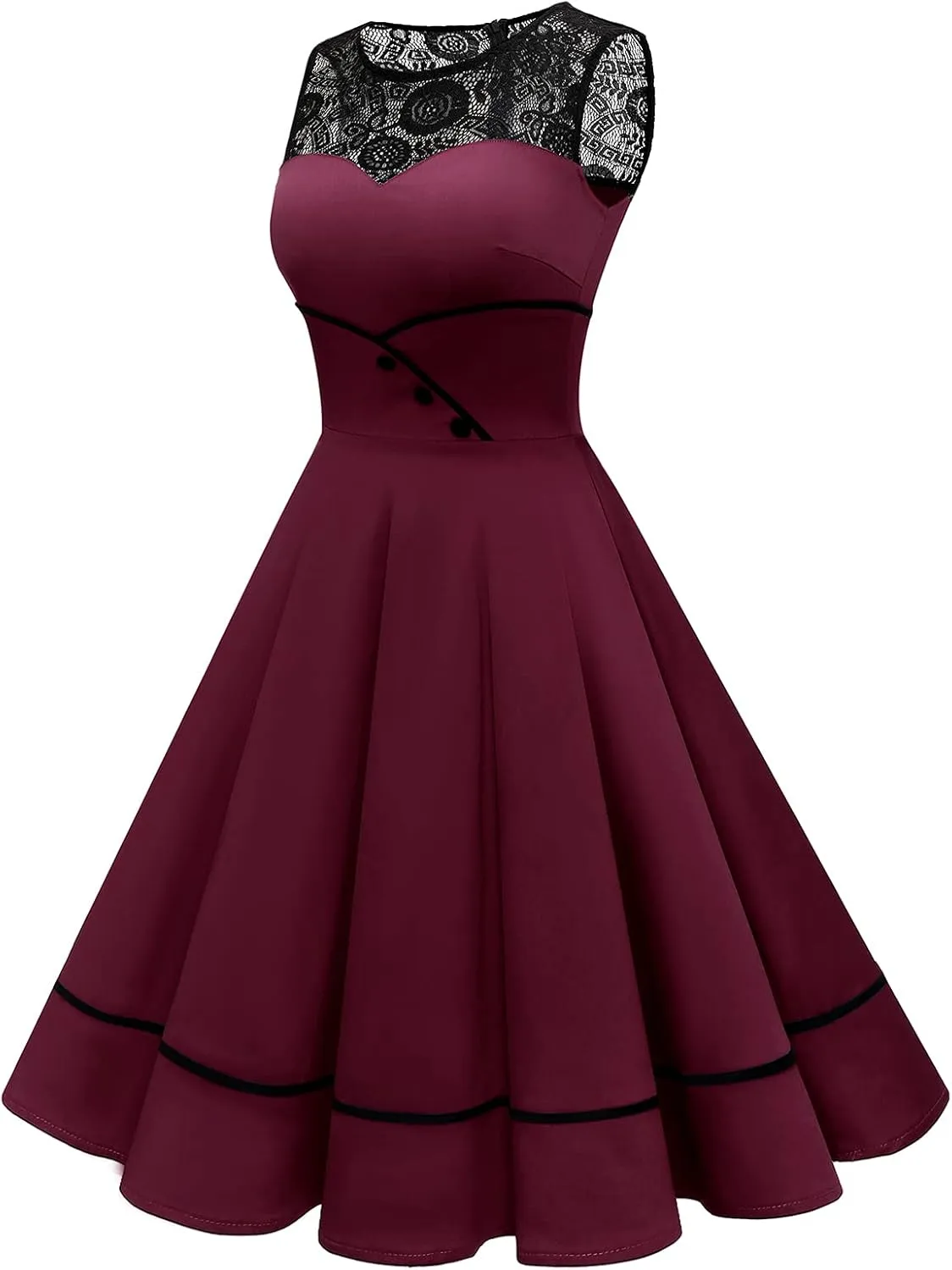 Bbonlinedress Women's 50s Vintage Floral Lace Retro Rockabilly Sleeveless Round Neck Cocktail Party Swing Dress