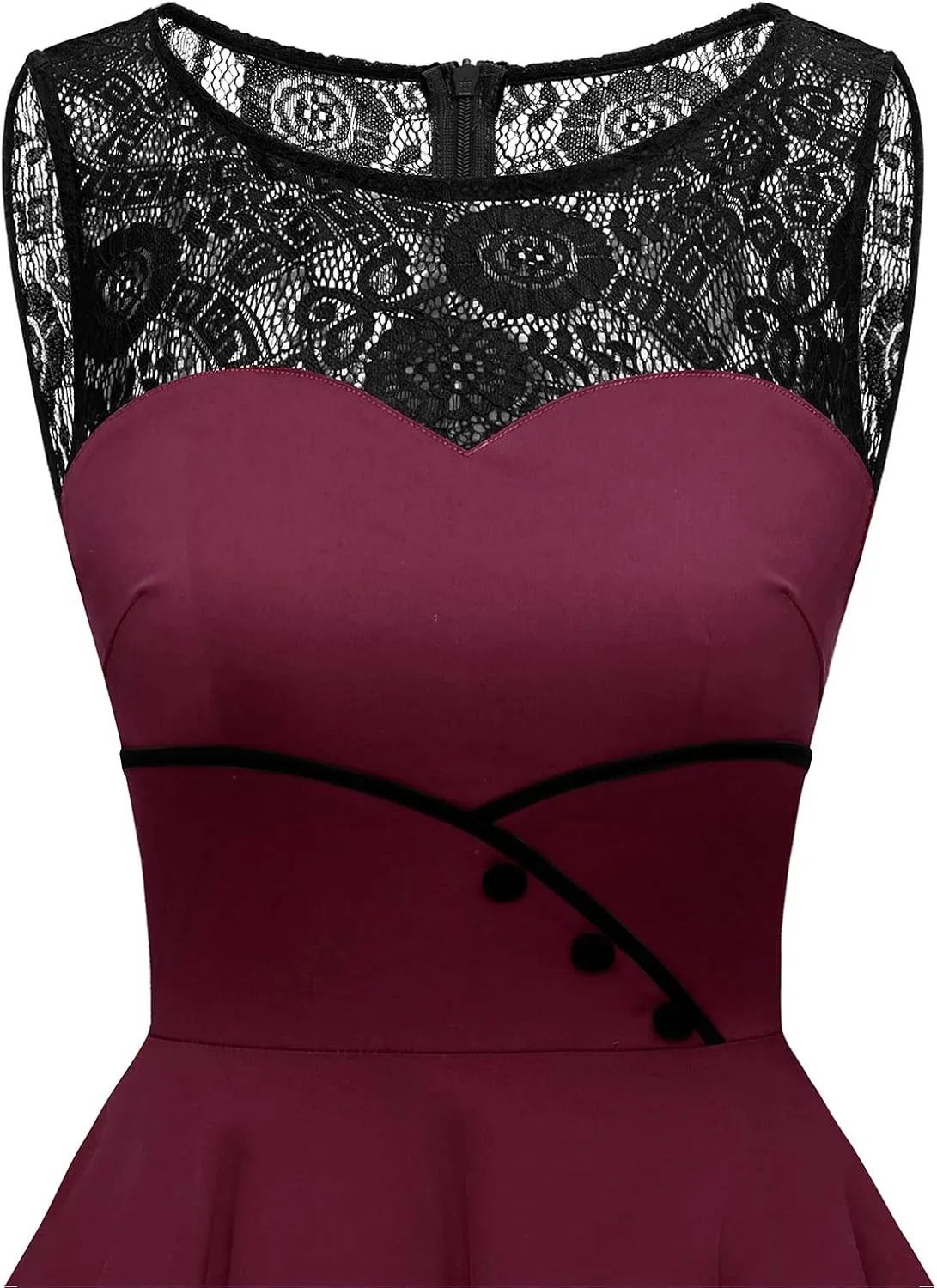 Bbonlinedress Women's 50s Vintage Floral Lace Retro Rockabilly Sleeveless Round Neck Cocktail Party Swing Dress