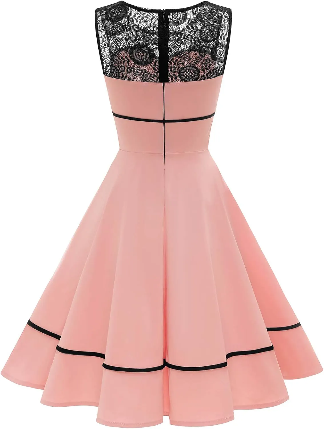 Bbonlinedress Women's 50s Vintage Floral Lace Retro Rockabilly Sleeveless Round Neck Cocktail Party Swing Dress