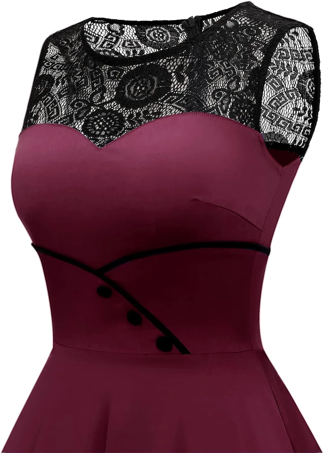 Bbonlinedress Women's 50s Vintage Floral Lace Retro Rockabilly Sleeveless Round Neck Cocktail Party Swing Dress