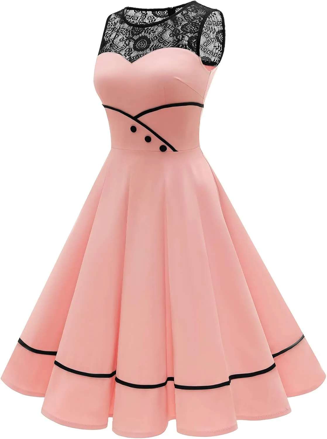 Bbonlinedress Women's 50s Vintage Floral Lace Retro Rockabilly Sleeveless Round Neck Cocktail Party Swing Dress