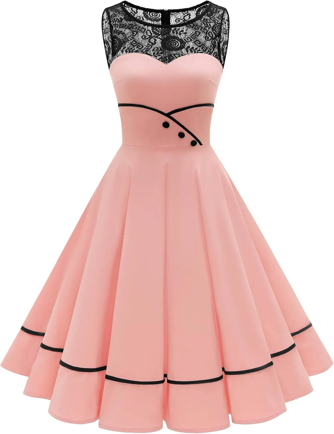 Bbonlinedress Women's 50s Vintage Floral Lace Retro Rockabilly Sleeveless Round Neck Cocktail Party Swing Dress