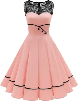 Bbonlinedress Women's 50s Vintage Floral Lace Retro Rockabilly Sleeveless Round Neck Cocktail Party Swing Dress
