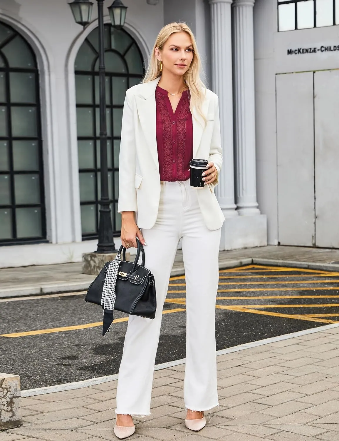 Blooming Jelly Womens Button Down Shirts Lace Crochet Dressy Casual Tops 3/4 Sleeve Work Summer Outfits 2025