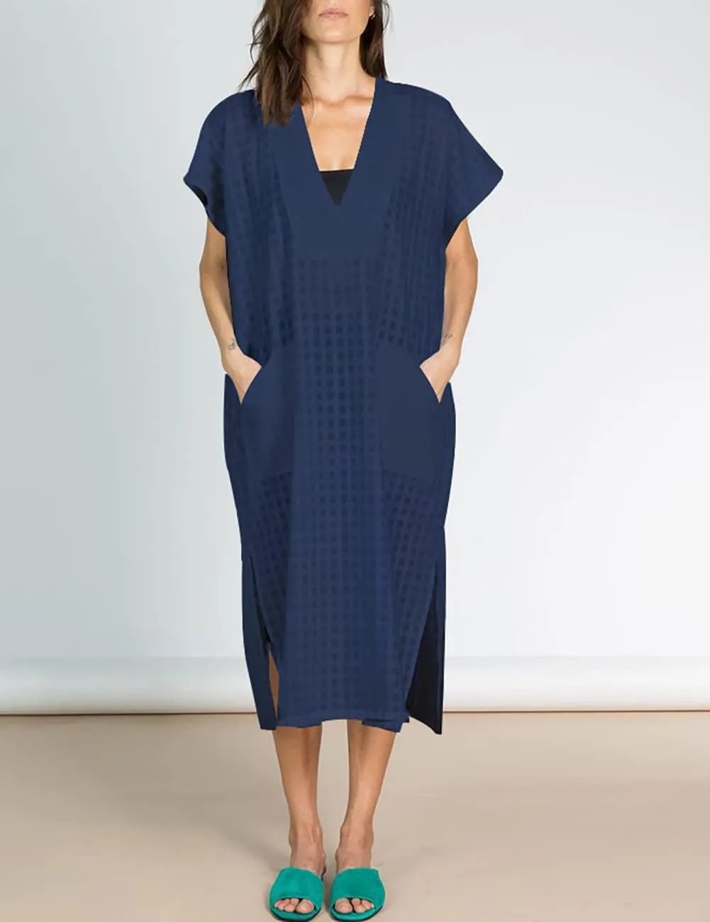 Bsubseach Women Plaid Swimsuit Cover Up V Neck Kaftan Dresses Caftan Maxi Dress