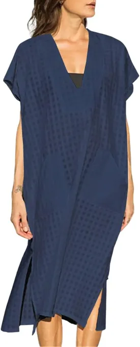 Bsubseach Women Plaid Swimsuit Cover Up V Neck Kaftan Dresses Caftan Maxi Dress