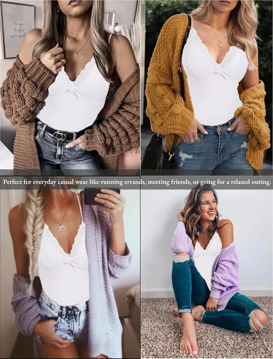 Camisole Tops for Women Cotton Lace Cami Top Adjustable Spaghetti Strap Tank Top V Neck Lace Trim Undershirt