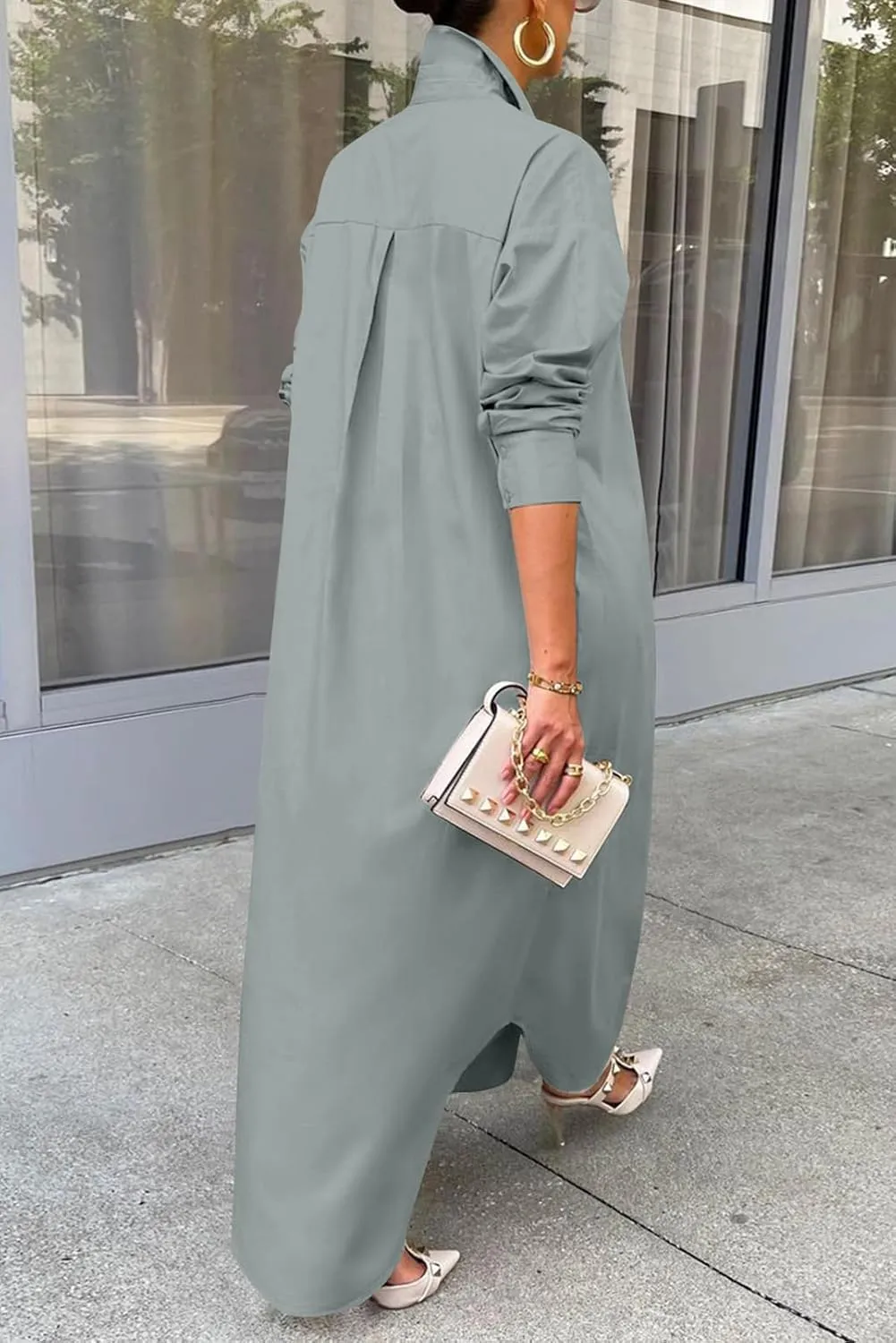 Choichic Shirt Dresses for Women Casual Long Sleeve Cotton Button Down Maxi Dresses