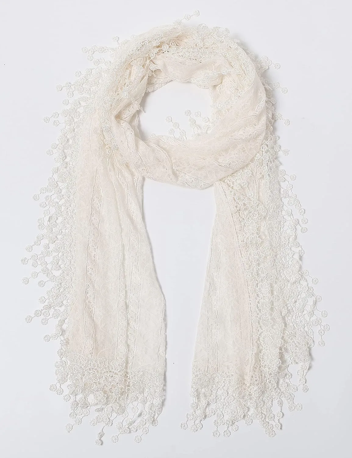 Cindy and Wendy Lightweight Soft Leaf Lace Fringes Scarf shawl for Women