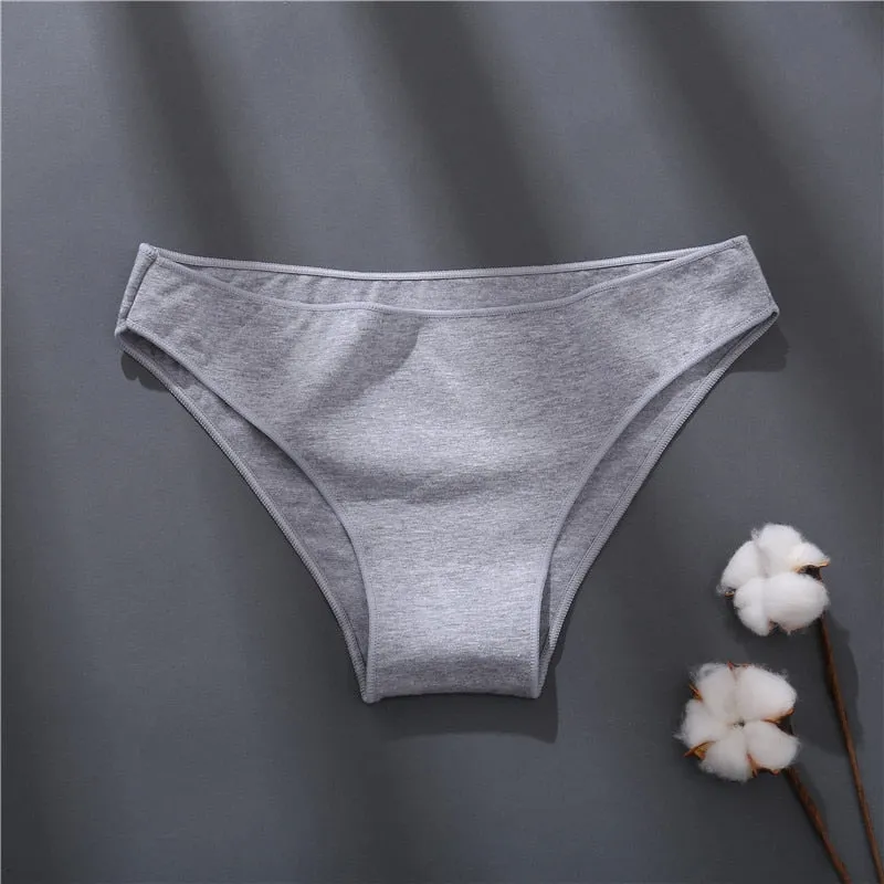 Cotton Mix Women's Panties Comfortable Underwear Low Waist Solid Color Briefs Plus Size Panty Lingerie