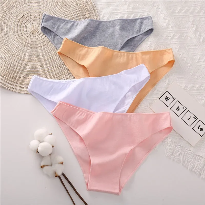 Cotton Mix Women's Panties Comfortable Underwear Low Waist Solid Color Briefs Plus Size Panty Lingerie