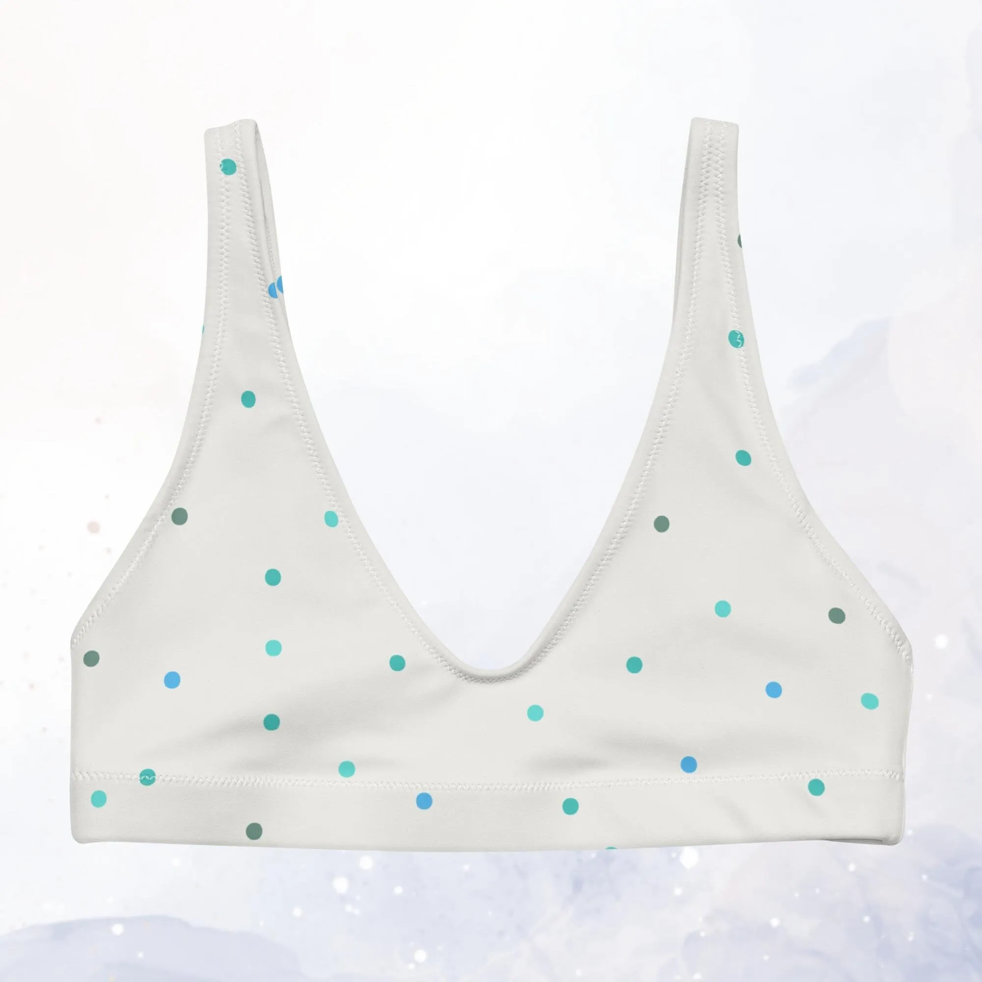 Cream and Blue Polka Dot Recycled Padded Bikini Bra Top