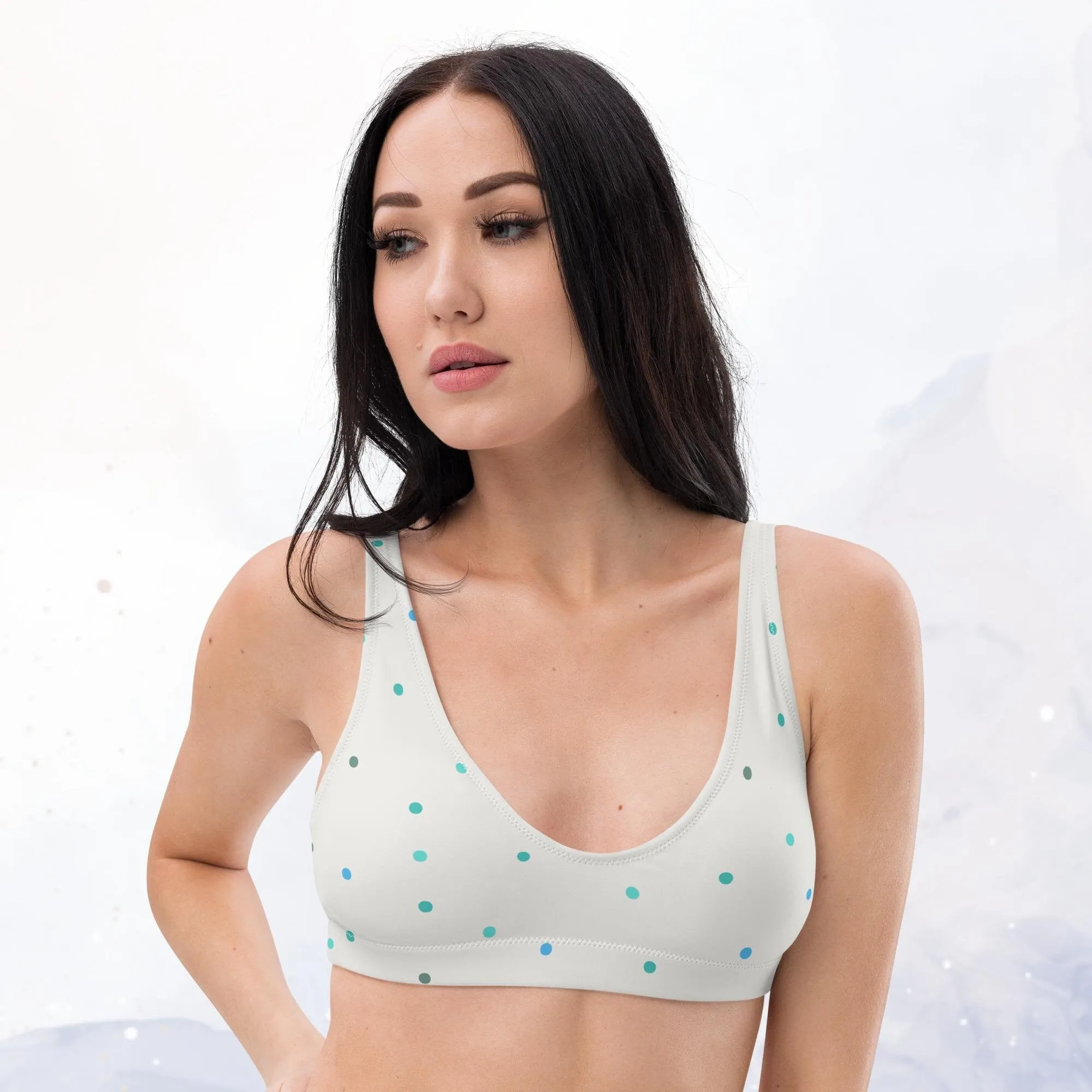 Cream and Blue Polka Dot Recycled Padded Bikini Bra Top