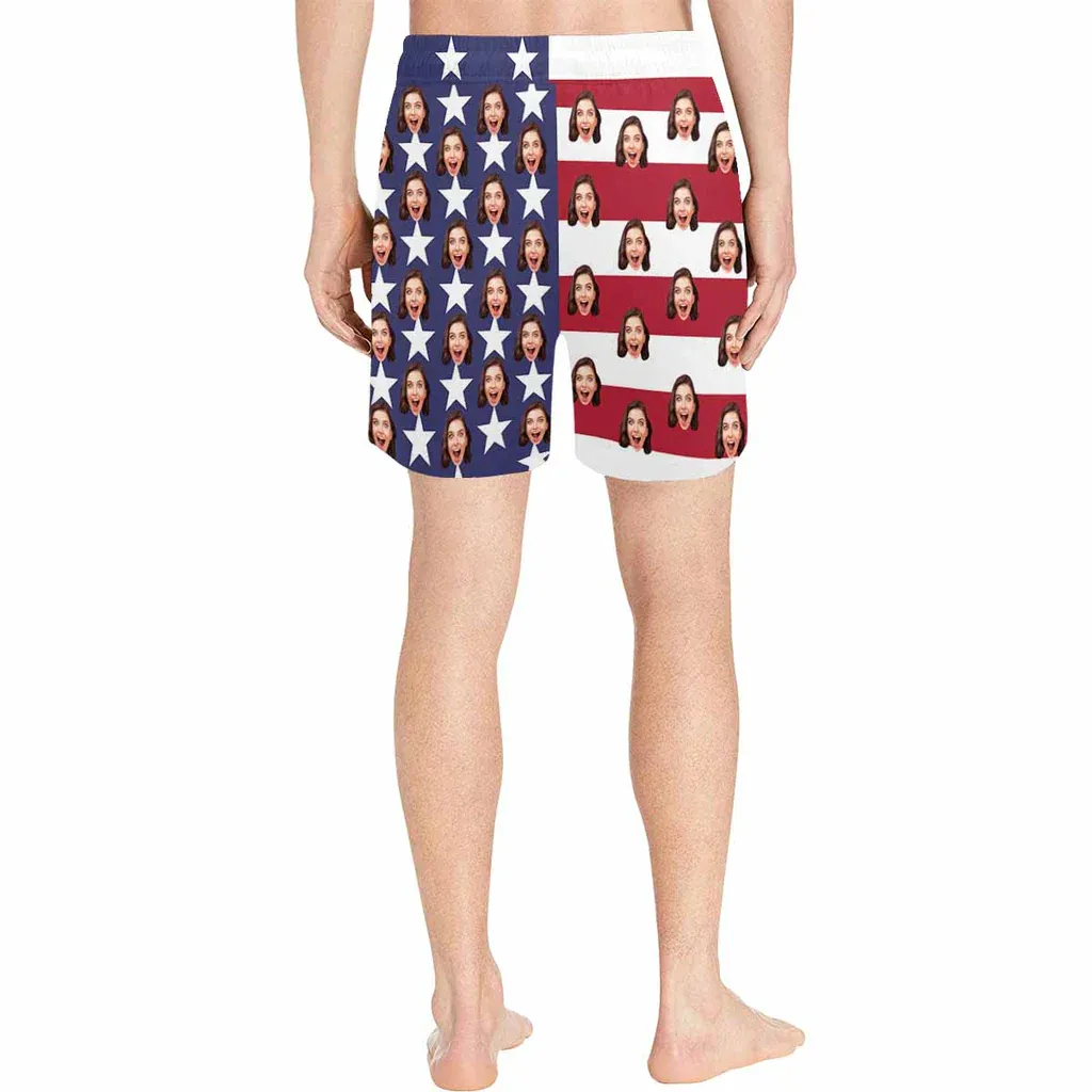 Custom Face US Flag Women's High Waisted Bikini Sets Personalized High Cut Swimsuits Sporty Cut Out Swimsuits Bathing Suits