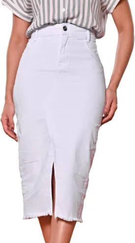 Denim Premium Stretch Skirt Midi High-Waist and Bellow The Knee with Front or Side Slit Regular and Plus Size