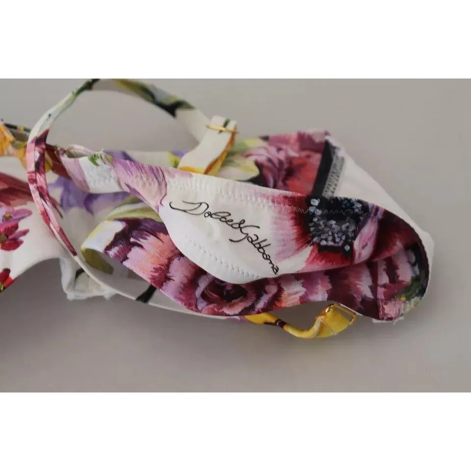Dolce & Gabbana White Floral Print Beachwear Swimwear Bikini Top