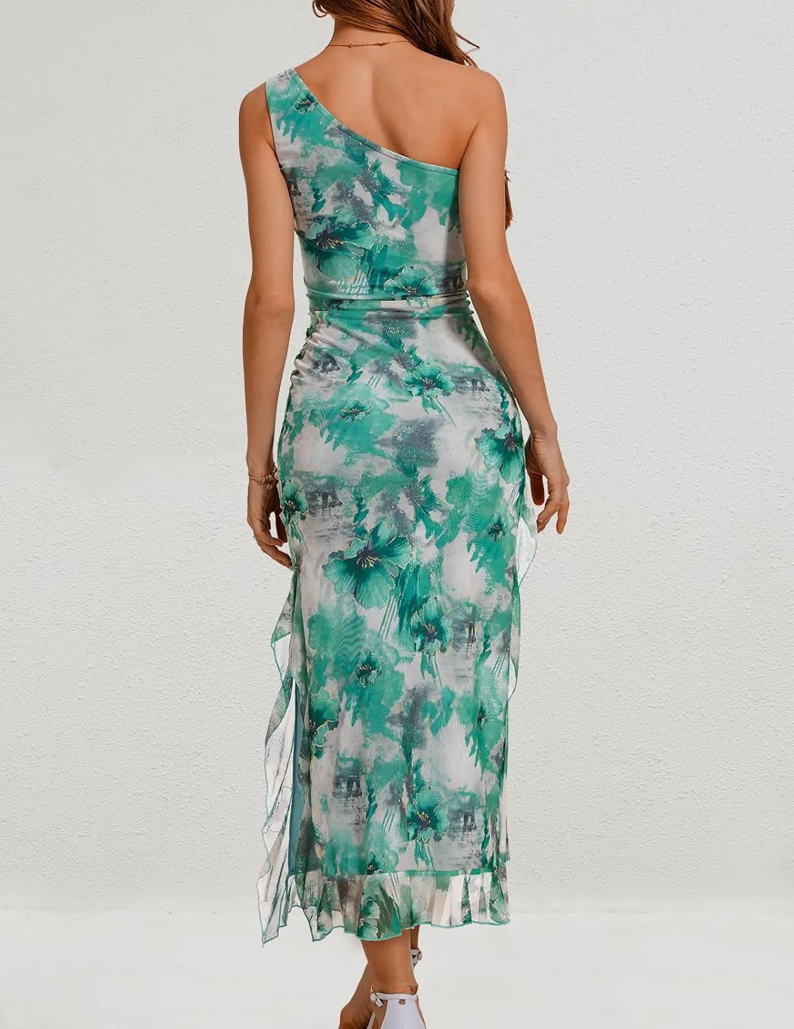 DRESSTELLS Women's Summer Maxi Bodycon Floral Tie Dye Mesh Wedding Guest Club Party Long Split Dresses 2025