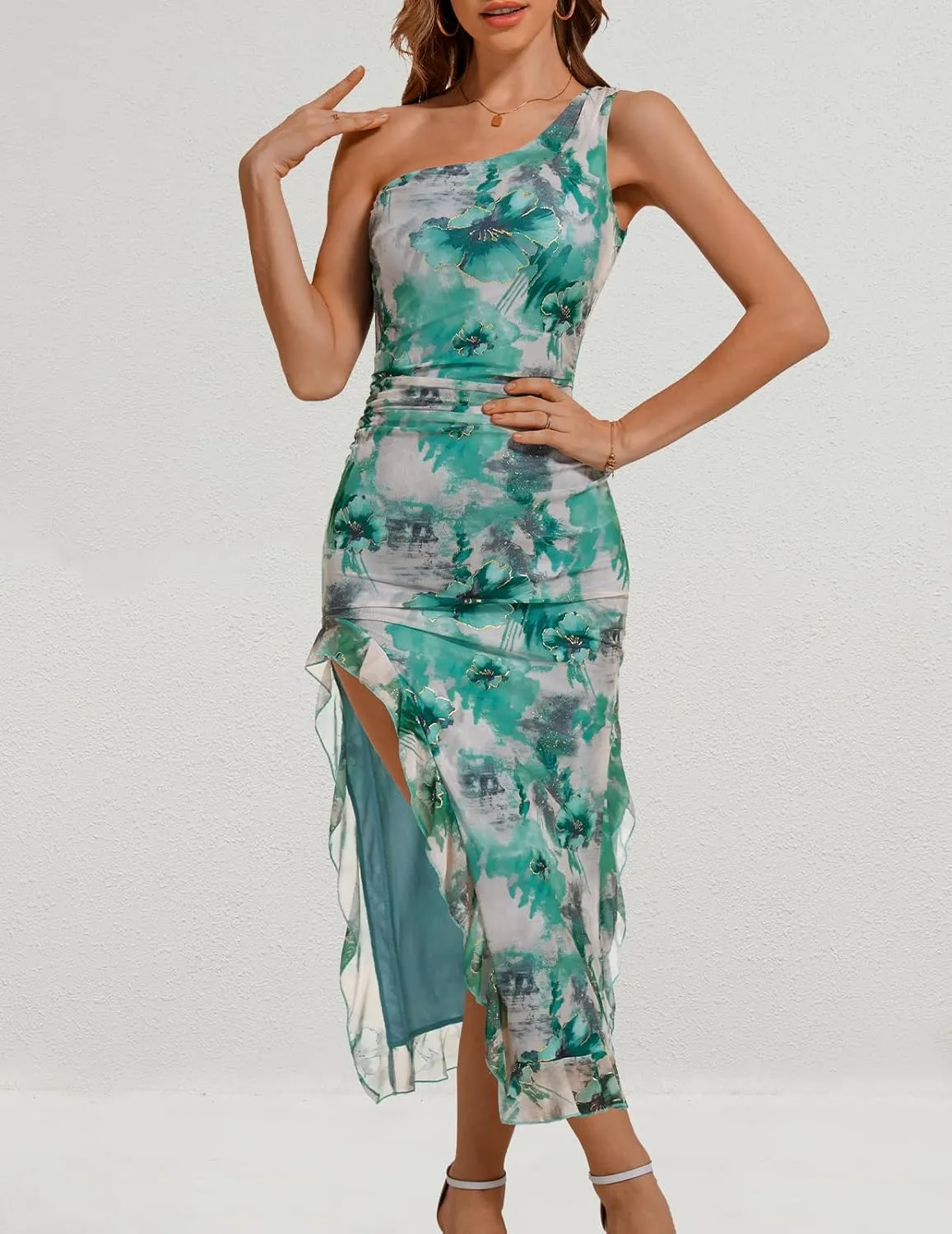 DRESSTELLS Women's Summer Maxi Bodycon Floral Tie Dye Mesh Wedding Guest Club Party Long Split Dresses 2025