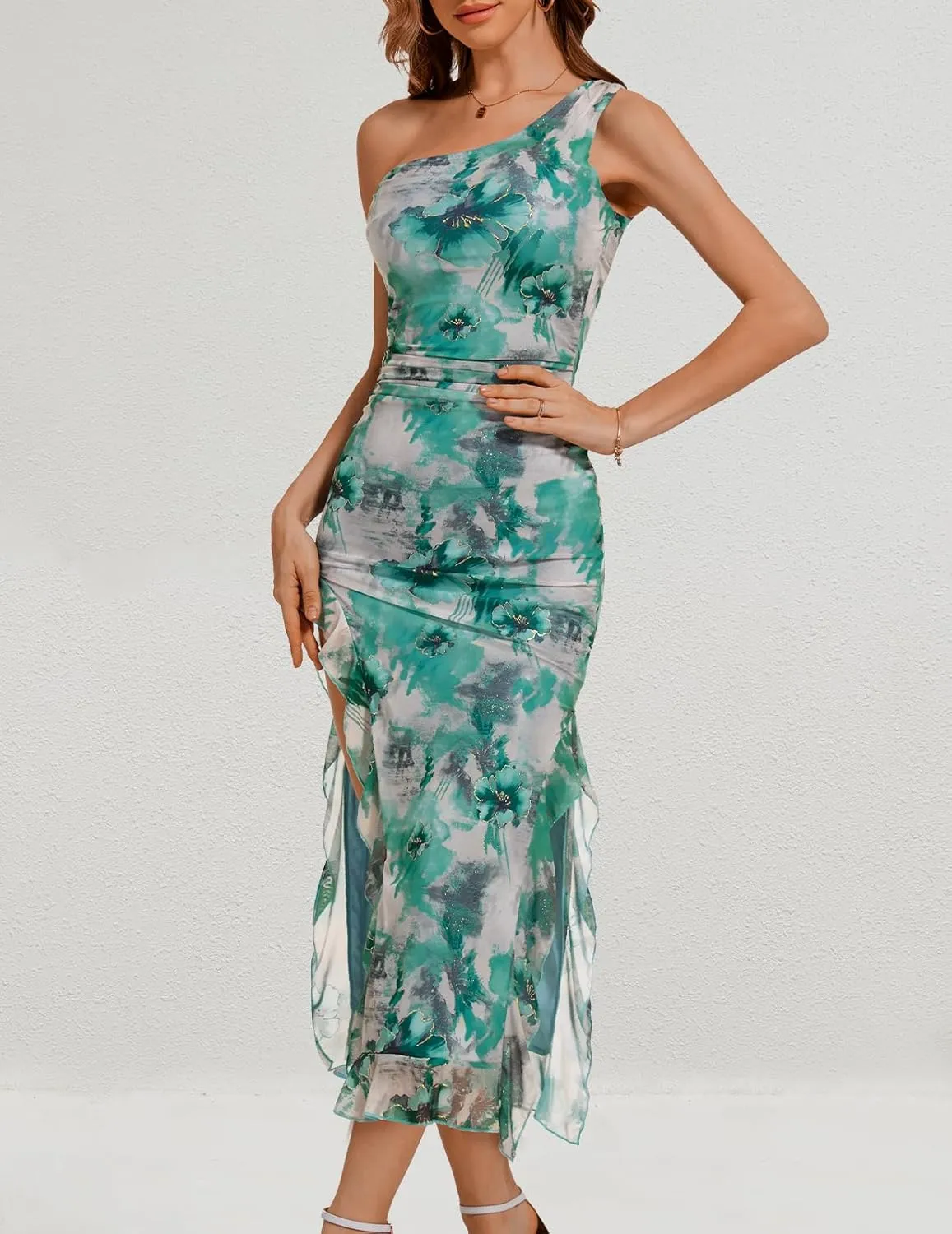 DRESSTELLS Women's Summer Maxi Bodycon Floral Tie Dye Mesh Wedding Guest Club Party Long Split Dresses 2025