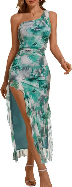 DRESSTELLS Women's Summer Maxi Bodycon Floral Tie Dye Mesh Wedding Guest Club Party Long Split Dresses 2025