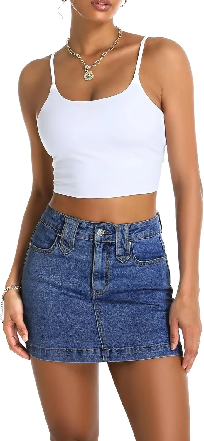 ELLEVEN Women's Y2k Stretchy Denim Mini Skirt Low Rise Casual Sexy Bodycon Jean Skirt with Pockets