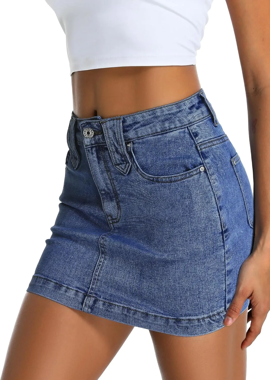 ELLEVEN Women's Y2k Stretchy Denim Mini Skirt Low Rise Casual Sexy Bodycon Jean Skirt with Pockets