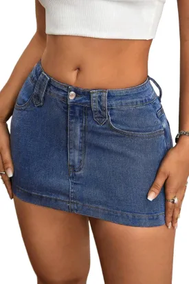 ELLEVEN Women's Y2k Stretchy Denim Mini Skirt Low Rise Casual Sexy Bodycon Jean Skirt with Pockets