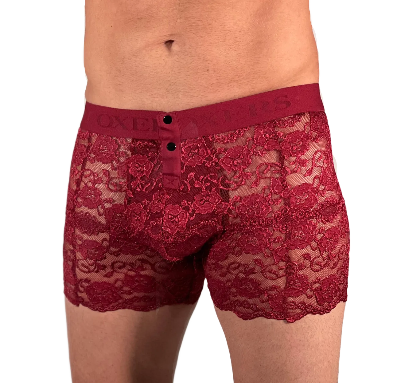 Foxers Lace Boxer Briefs w/ Pouch in Black Cherry