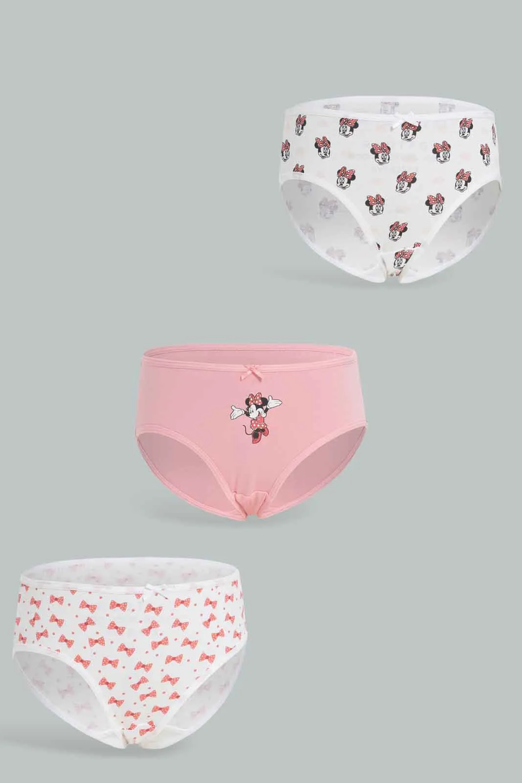 Girls White And Pink Mini Mouse Print Brief Set (Pack Of 3)