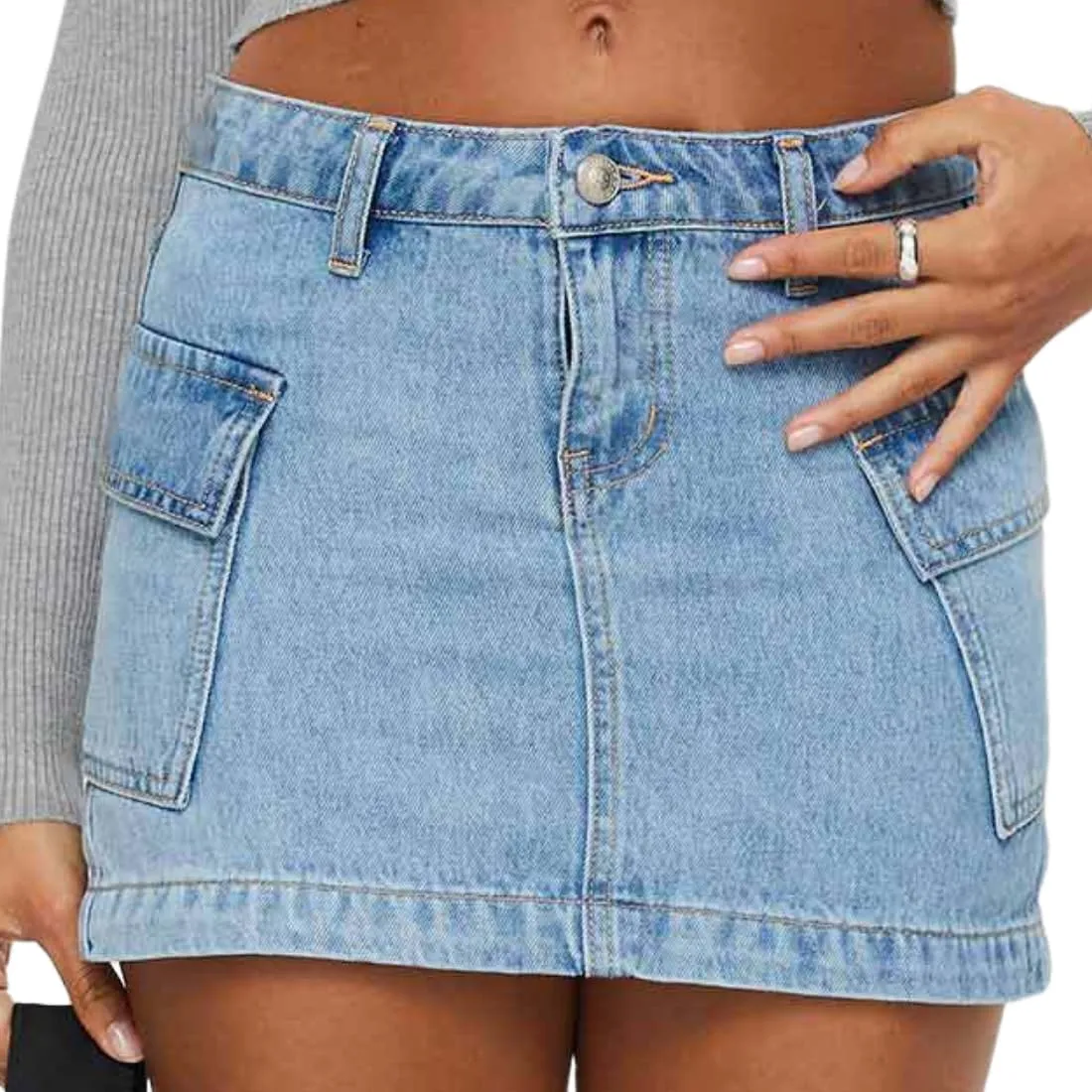 High Stretchy Cargo Skirt for Women Low Waist Y2k Mini Skirt Denim Casual Lightweight Multicolor Skirt with Pockets