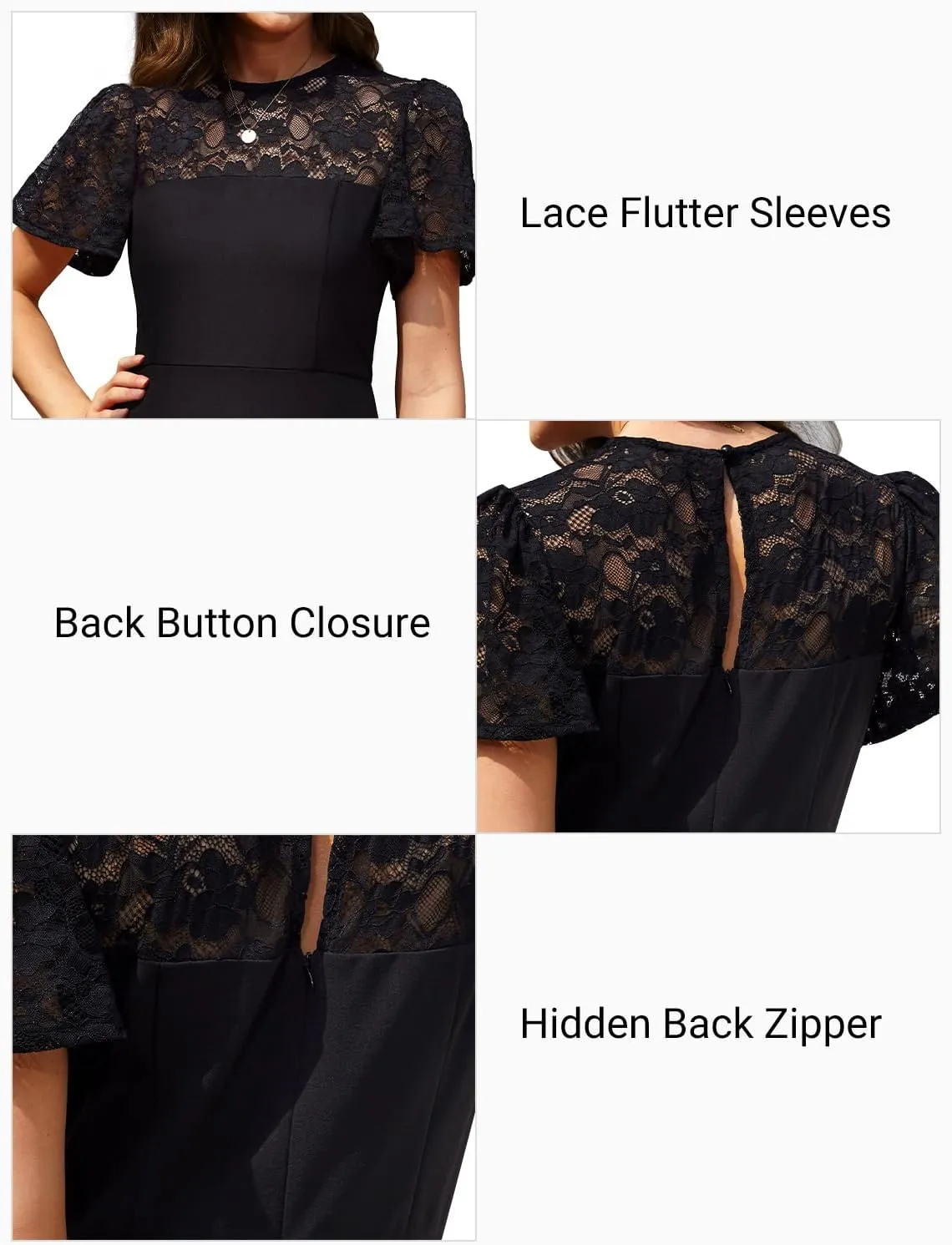 Holipick Women's Cocktail Dresses Wedding Guest Party Crew Neck Short A Line Dress with Lace Sleeves