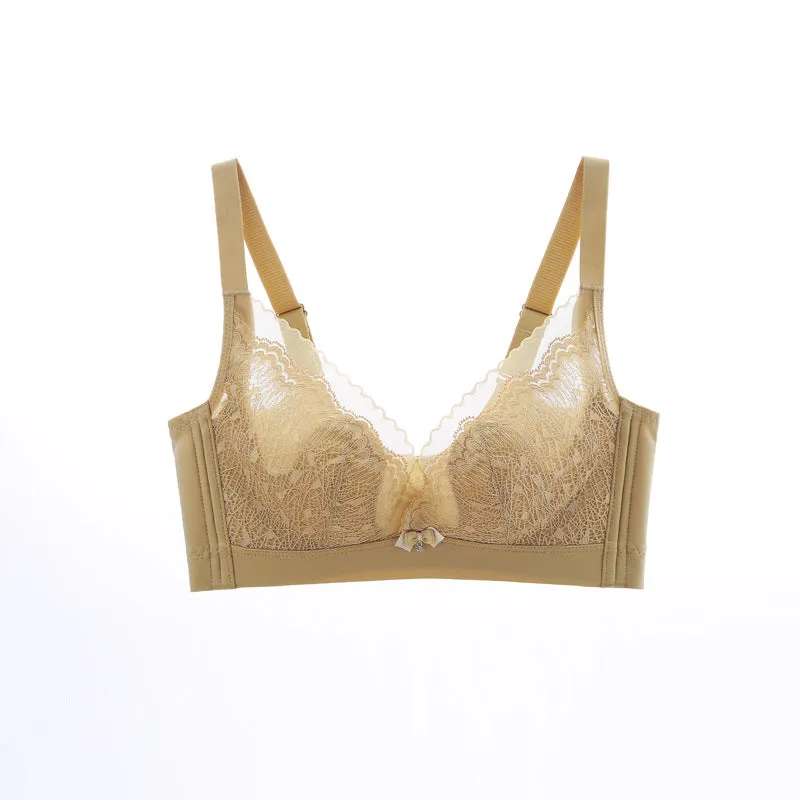 Lace Crystal Cup Bra Rabbit Ears Sponge-Free Underwear Ultra-Thin Adjustable Bra for Women