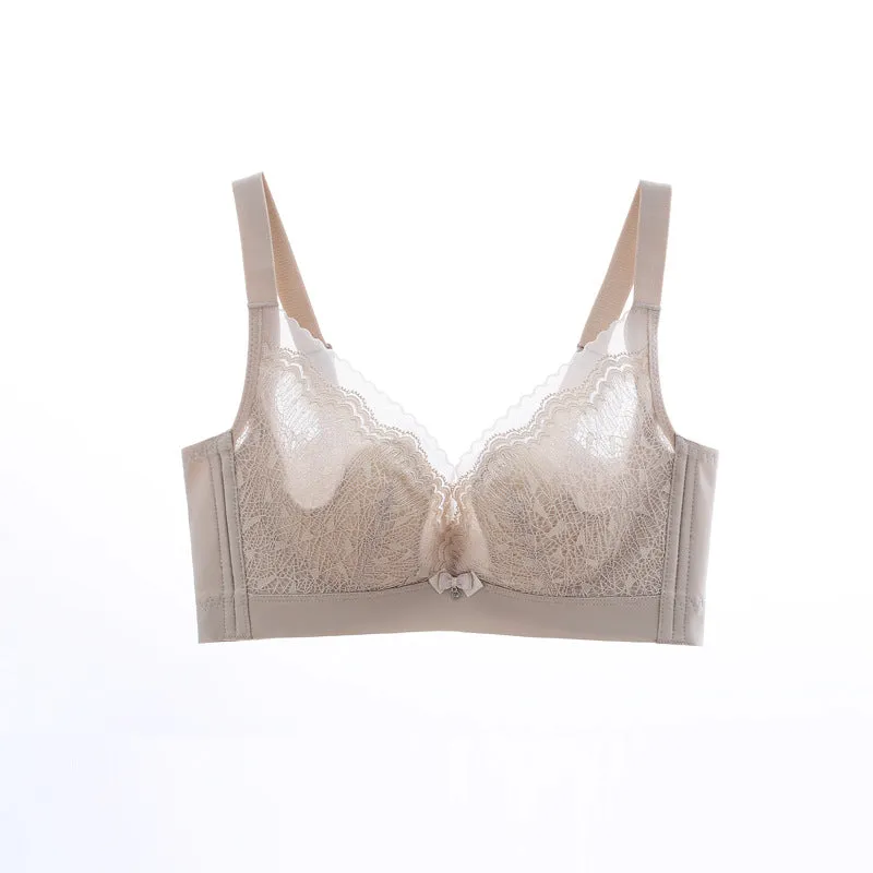Lace Crystal Cup Bra Rabbit Ears Sponge-Free Underwear Ultra-Thin Adjustable Bra for Women
