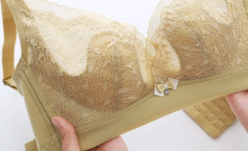 Lace Crystal Cup Bra Rabbit Ears Sponge-Free Underwear Ultra-Thin Adjustable Bra for Women