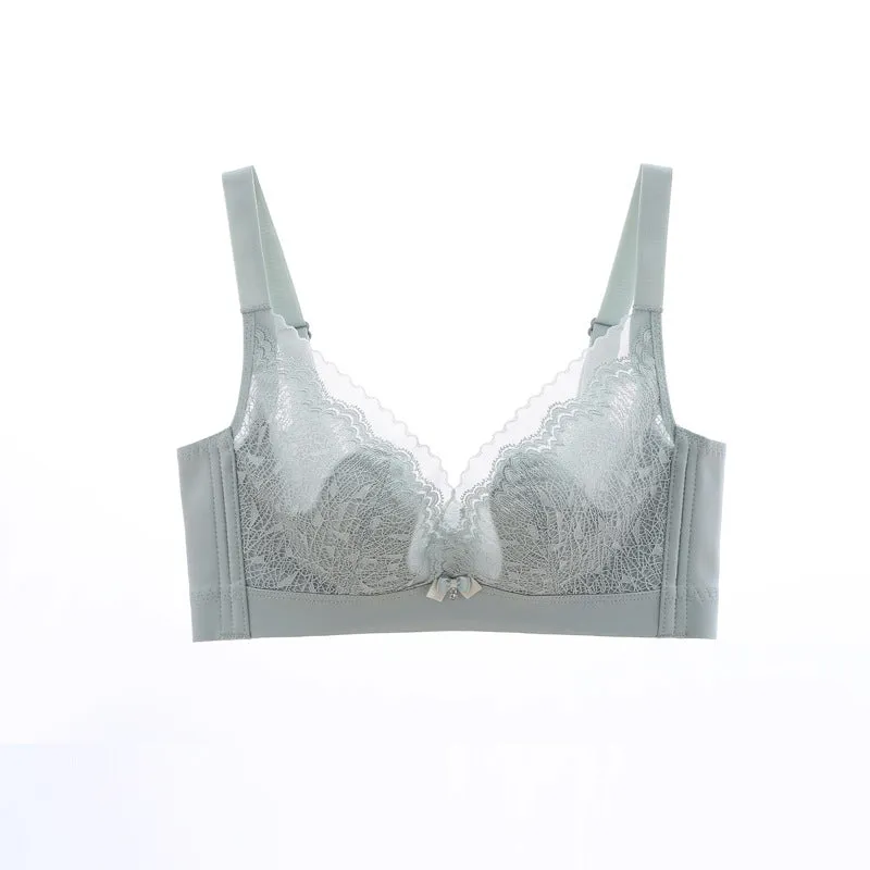 Lace Crystal Cup Bra Rabbit Ears Sponge-Free Underwear Ultra-Thin Adjustable Bra for Women