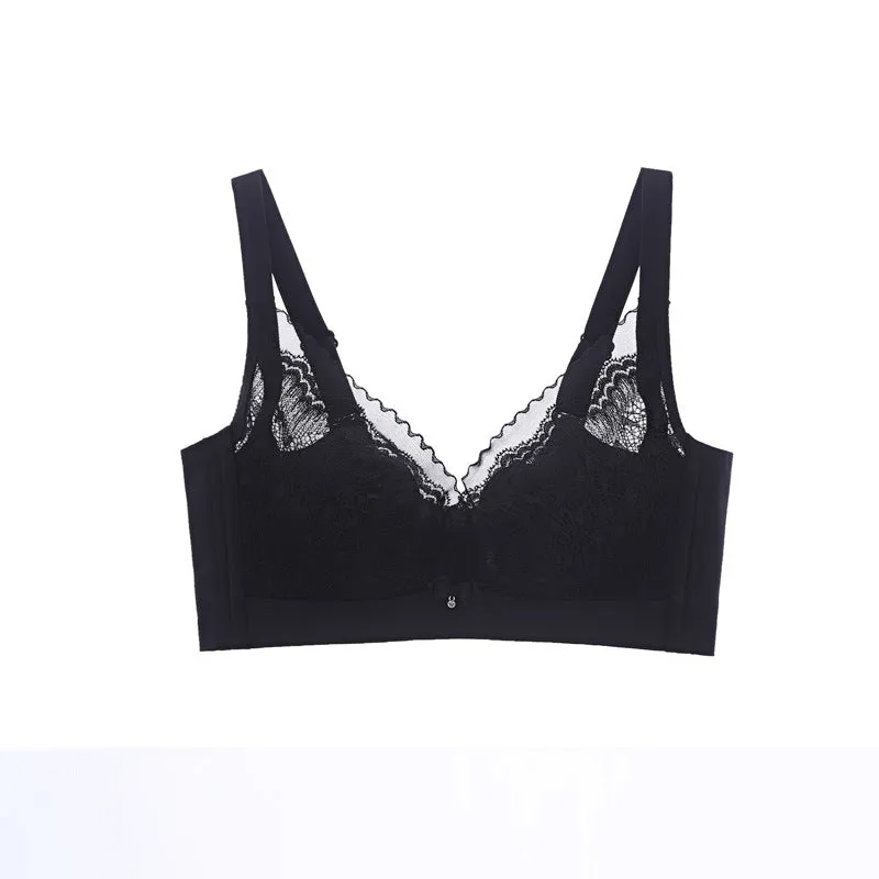 Lace Crystal Cup Bra Rabbit Ears Sponge-Free Underwear Ultra-Thin Adjustable Bra for Women