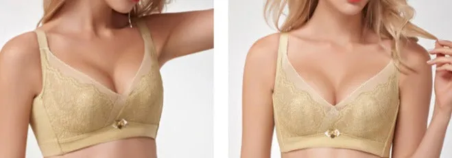 Lace Crystal Cup Bra Rabbit Ears Sponge-Free Underwear Ultra-Thin Adjustable Bra for Women