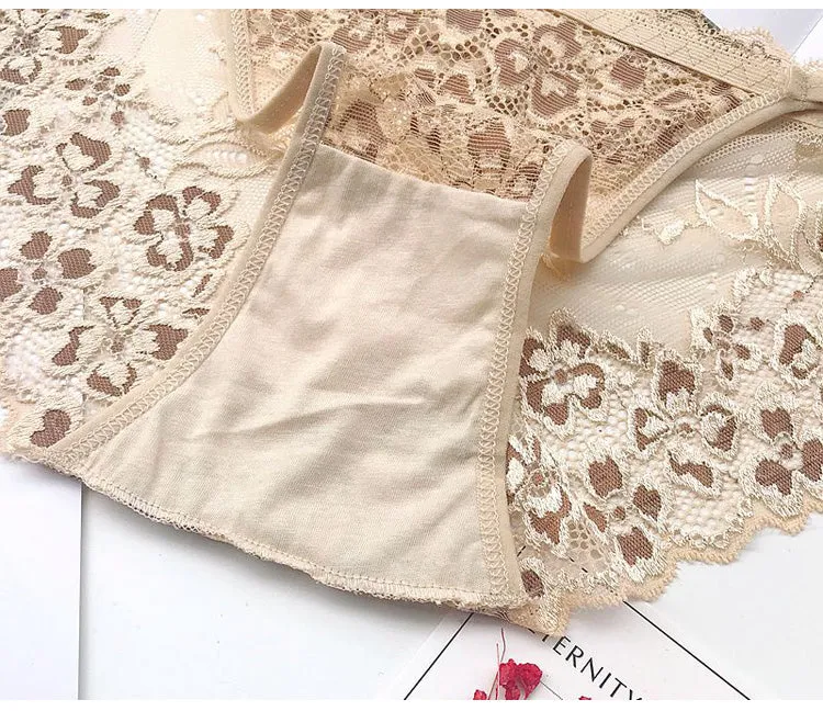 Lace Panties Low-waist Brief Thong Floral Embroidered Underwear T-back Transparent G String Underpant Lingerie