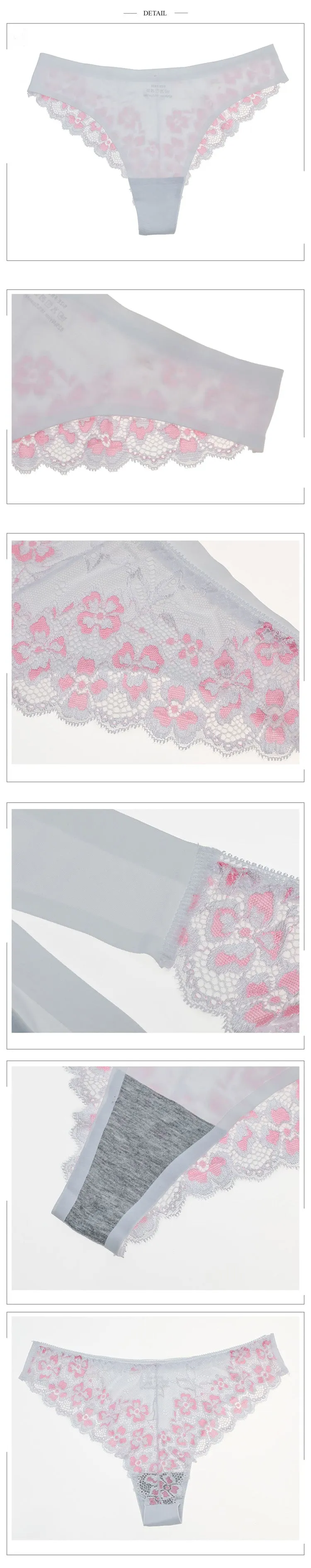Lace Panties Low-waist Brief Thong Floral Embroidered Underwear T-back Transparent G String Underpant Lingerie