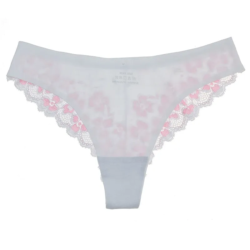 Lace Panties Low-waist Brief Thong Floral Embroidered Underwear T-back Transparent G String Underpant Lingerie