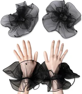Lace Wrist Cuffs Gloves Black Pearl Women Elegant Gothic Vintage Sexy Brides Wedding Hand Sleeve Halloween Party Decor 1 Pair