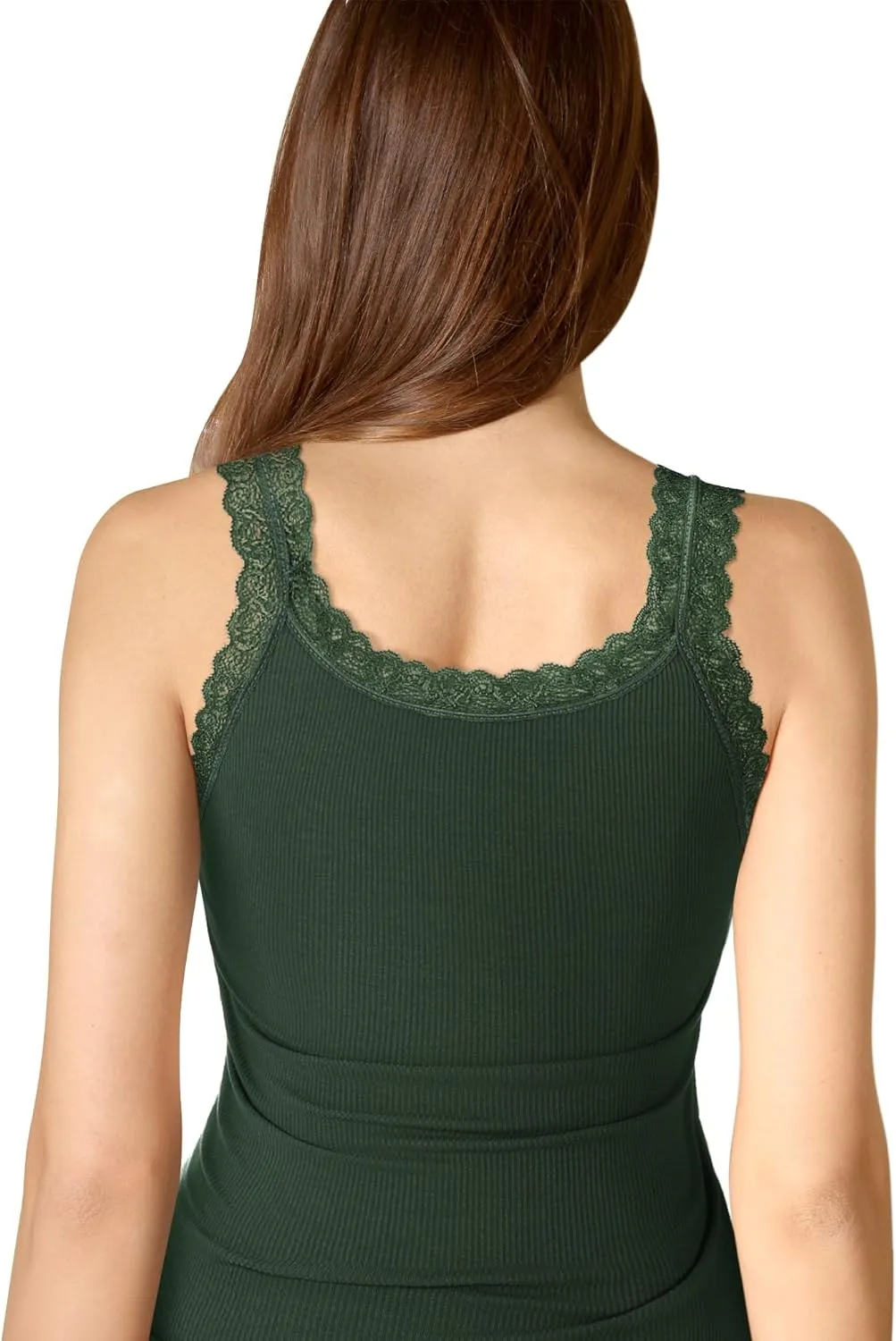 Lasnten 4 Pieces Lace Camisole Tank Tops for Women Ribbed Cami Top Lacework Undershirt Patchwork Tank Lace Trim Cami