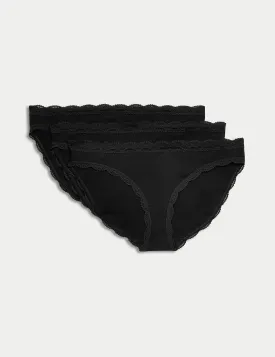 Marks & Spencer 3 pair cotton and lace bikini briefs, black
