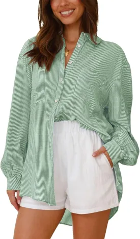 Neweek Womens Button Down Boyfriend Striped Shirts Long Sleeve Cotton Work Office Loose Blouses Tops with Pocket 2025 Neweek Womens Button Down Boyfriend Striped Shirts Long Sleeve Cotton Work Office Loose Blouses Tops with Pocket 2025
