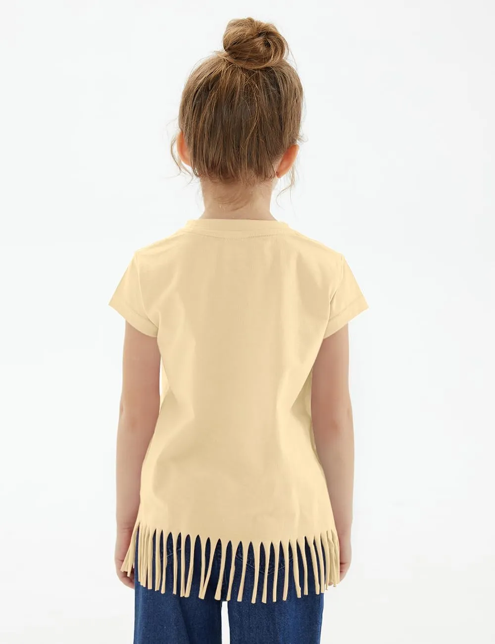 Noomelfish Girls Short Sleeve Fringe T-Shirts Soft Jersey Cotton Tee Tops (3-12 Years)