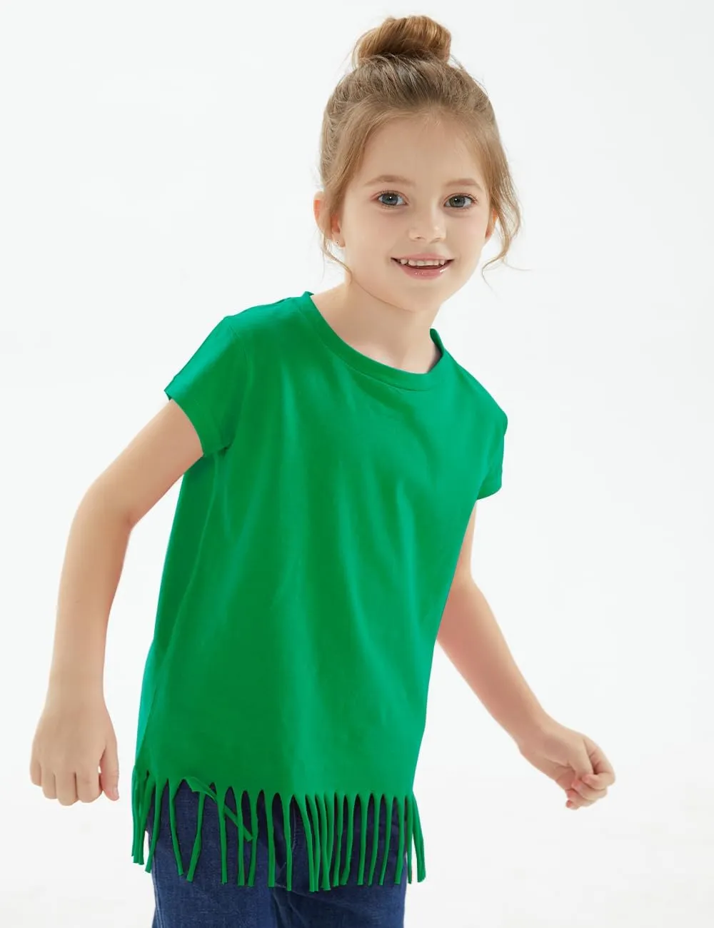 Noomelfish Girls Short Sleeve Fringe T-Shirts Soft Jersey Cotton Tee Tops (3-12 Years)