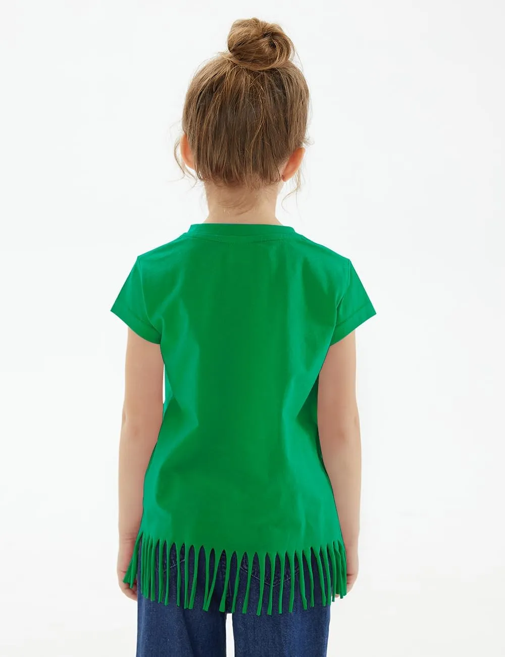 Noomelfish Girls Short Sleeve Fringe T-Shirts Soft Jersey Cotton Tee Tops (3-12 Years)