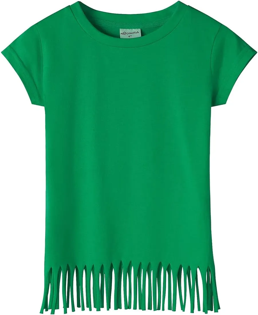 Noomelfish Girls Short Sleeve Fringe T-Shirts Soft Jersey Cotton Tee Tops (3-12 Years)