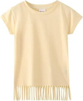 Noomelfish Girls Short Sleeve Fringe T-Shirts Soft Jersey Cotton Tee Tops (3-12 Years) Noomelfish Girls Short Sleeve Fringe T-Shirts Soft Jersey Cotton Tee Tops (3-12 Years)